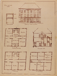 214754 Plattegronden, doorsneden en opstand van de voorgevel van het plan tot inrichting van een kunstnijverheidsmuseum ...